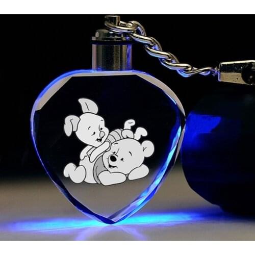Disney Pooh Piglet Anime Figures Toy Cartoon Heart Products Accessories Customized LED Keychain Light Birthday Gifts