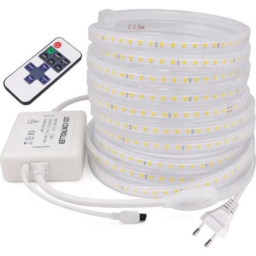 Dimmerable LED Strip EU 220V With Remote IP67 Waterproof White/Warm White/Blue 2835 120LEDs/m Flexible Ribbon Tape LED Light