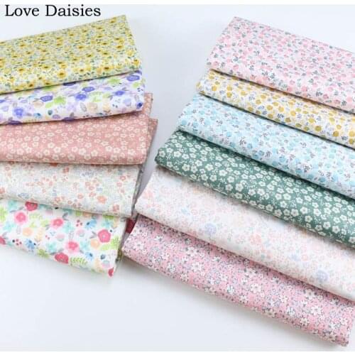 Purple Yellow Pink Green Smalll Mini Flower Floral Fruit 100% Cotton Twill Fabric for Patchwork Doll Clothing Dress Top Quilt