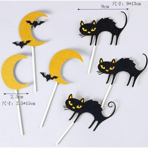 Happy Halloween Cake Toppers Pumpkin Cat Ghost Witch Cupcake Flags Cake Toppers For Halloween Cake Decoration