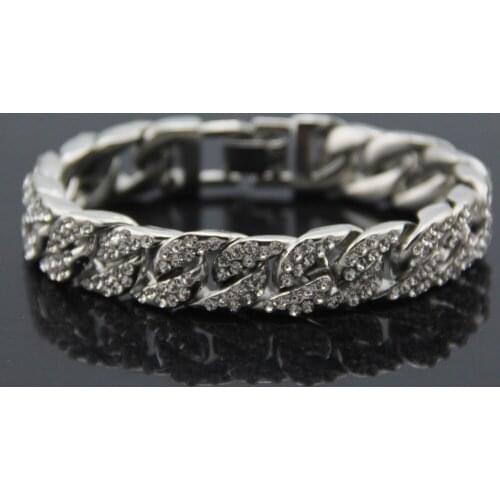 Iced Out Men Hip hop Bling Cuban Bracelet Paved Rhinestones Chain Bracelets For Women Men Jewelry CZ Link Chain Dropshipping