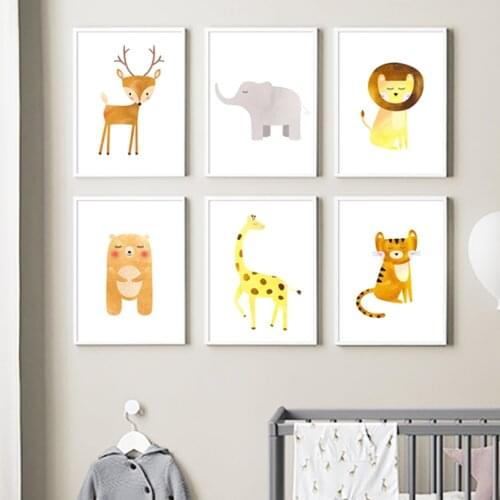 Elephant Giraffe Lion Koala Deer Animal Baby Wall Art Canvas Painting Nordic Posters And Prints Wall Pictures Kids Room Decor