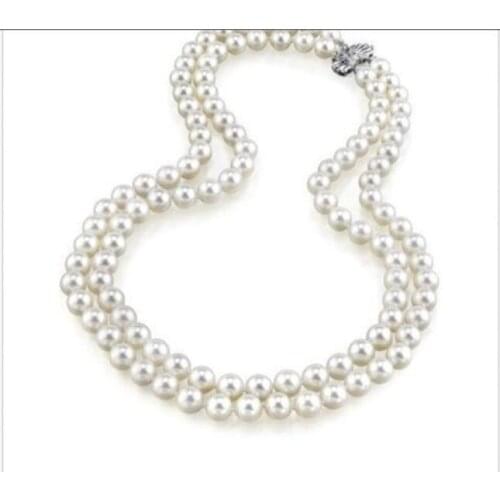 Double strands 9-10mm round south sea white pearl necklace 18"19"silver KKK
