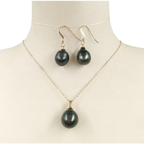 14k gold filled nature tahitian pearl jewelry set 10-12 mm nature sea salt baroque pearl A+ have flaws