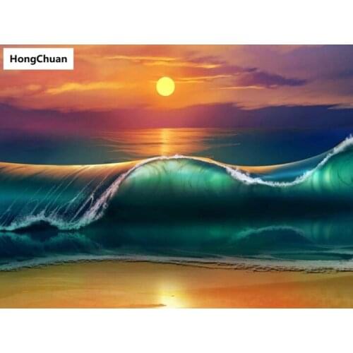 Beautiful view ocean wave sunset 5D DIY square/round diamond painting mosaic cross stitch home decoration mural Christmas gift