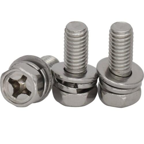 M3*6 M3x6 M3*8 M3x8 M3*10 M3x10 M3*12 M3x12 304 Stainless Steel Phillips Cross Bolt Hexagon Spring Plain Washer Assembly Screw