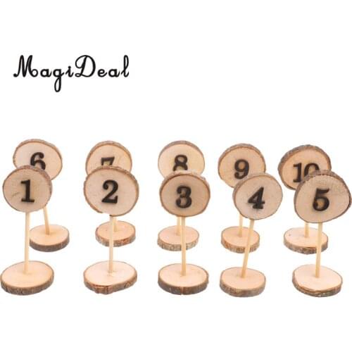 MagiDeal Rustic Wooden 1-10 Table Numbers Log Slices Stick Stand Baby Shower Wedding Party Table Decor