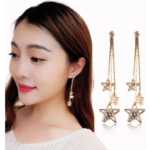 Fashion Jewelry Romance Zircon Shiny Pentagon Tassel Earrings Multilayer Vintage Earrings Pendant Female Long Earrings
