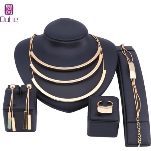 Fashion Dubai Jewelry Sets Bridal Gift Nigerian Wedding Accessories Big African Gold Color Necklace Earring Jewelry Set