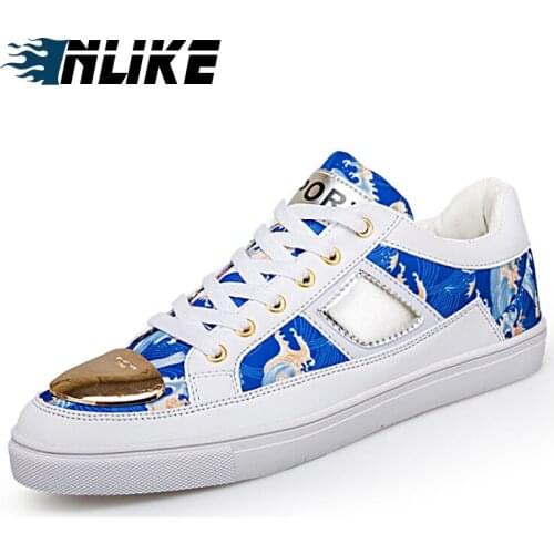 INLIKE New Fashion Casual Student Shoes Men Board Shoes Man Breathable Leather Colorful Shoes