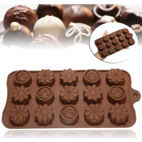 15Grid Mini Rose Flower Mold Silicone 3D Rose Cake Mold Chocolate Fondantcake Biscuit Decorating Mold For DIY Candy Cookies Soap