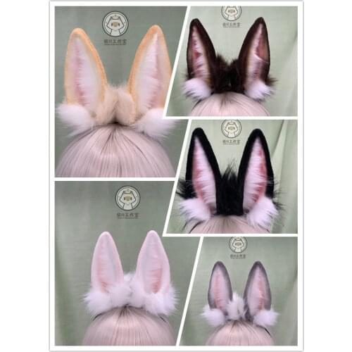 New Handmade Work White Golden Black Gray Bunny Rabbit Ears Fold Style Hairhoop Headband Headwear Cosplay Costume Accessories