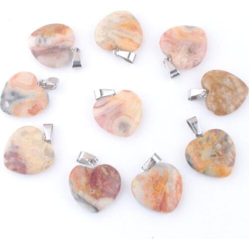 Wholesale 10Pcs 20mm Heart Natural Stone Charms Pendants Crazy Agate Beads Jewelry Making QV0148