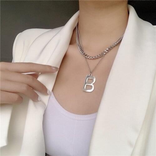 316L Stainless Steel New Fashion Jewelry Hip Hop Street Danc 2 Layer B Charms Thick Chain Choker Necklaces & Pendants For Women