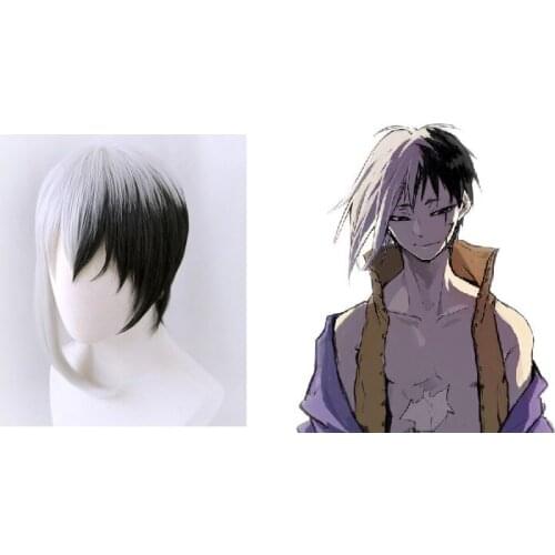 Dr.STONE Asagiri Gen Cosplay Wig Black White Anime Wigs with Cap Halloween Cosplay Props