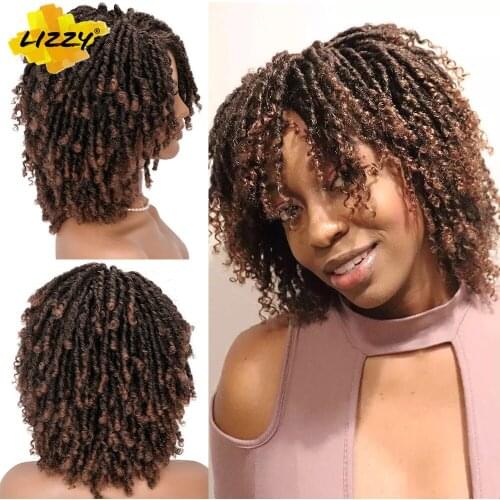 Short Dreadlock Hair Wig Soft Curly Synthetic Wig With Bangs For Black Women Ombre Crochet Twist Hair Wigs 14inch Lizzy Hiar