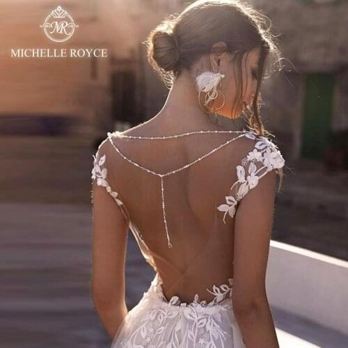 Michelle Royce 2 In 1 Wedding Dresses 2020 Sweetheart Off the Shoulder Backless Appliques Detachable Train Vestido De Noiva