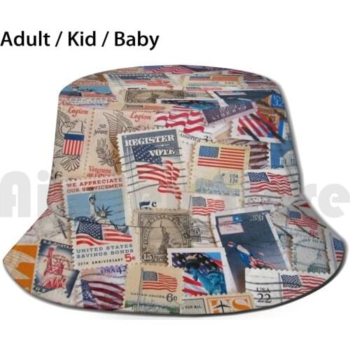 Scattered Usa Postage Stamps Sun Hat Foldable UV Protection Stamp Stamps Postage Mail Postage Stamps Old Vintage Usa