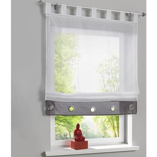 Roman Curtain Coffe Room Sheer Window Curtain For Kitchen Living Room Voile Screening Panel 1 PCS/Lot With Ribbon Belts