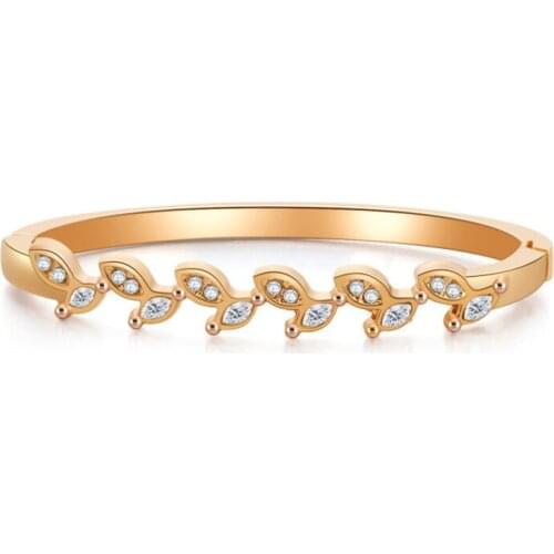 Luxury High Quality Shiny White Cubic Zirconia Leaf Bracelets for Women Wedding Crystal Jewelry Gift