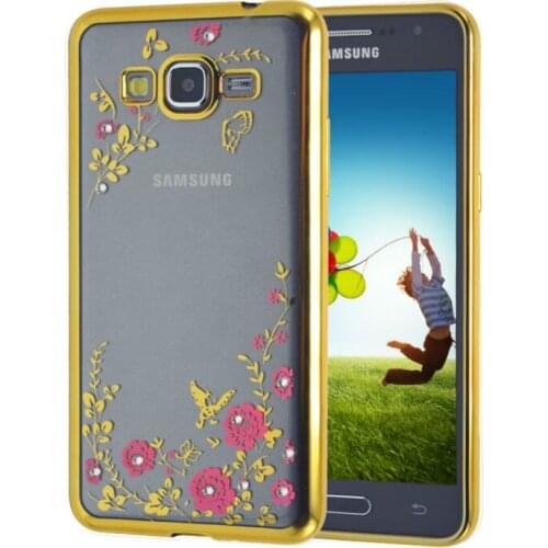 Luxury Flower Diamond Plating Bumper Phone Case For Samsung Galaxy J1 2016 /J3 /J3 2016 /J5 2016 /J7 2016 Clear Silicone Cover