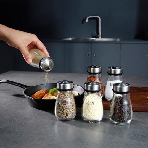 Stainless Steel Glass Spice Jar Oil Bottle Salt Shaker 110ML