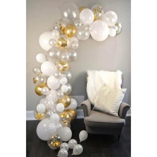 Roll-Up Gold-White-Transparent Colors Decoration Balloon Chain 62-Piece party material