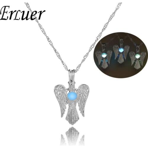 ERLUER Angel Wings Luminous Pendant Necklaces For Women Glow In The Dark Silver plated Charm Necklace Halloween gift Fashion
