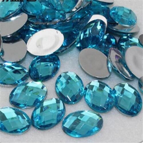 Loose DIY Bling Aqua Blue Color Oval Lattice Faceted Acrylic Rhinestone Flatback Acrylic Stone for Hand Craft Art Decoration