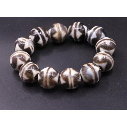 Treasure Magic LKbrother Tibetan Old Agate Tiger Tooth dZi Bead Bracelet Amulet 20MM R