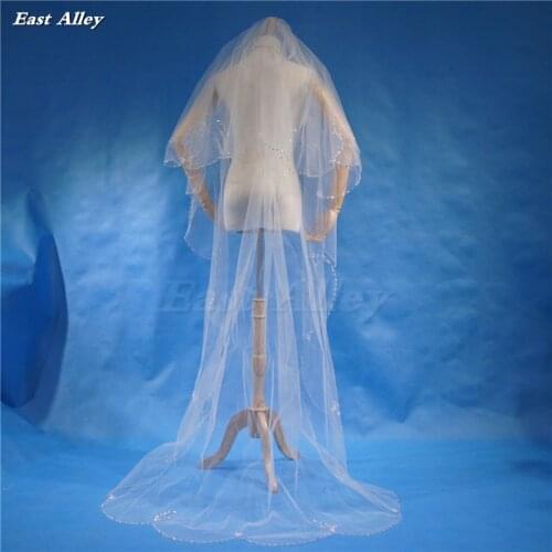 Handmade Beaded Bridal Veil 2 Tier Scalloped with Beading Wedding Veil 2018 New Style