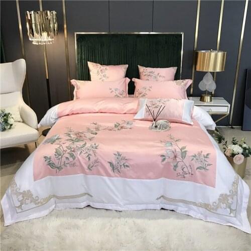 High-end cotton embroidered four-piece bed with embroidery and washed silk bedding