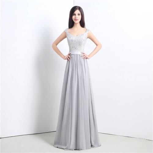 Wowbridal Elegant Silver Sweetheart Evening dresses 2021 Lace Chiffon Evening Gown Dresses with Train