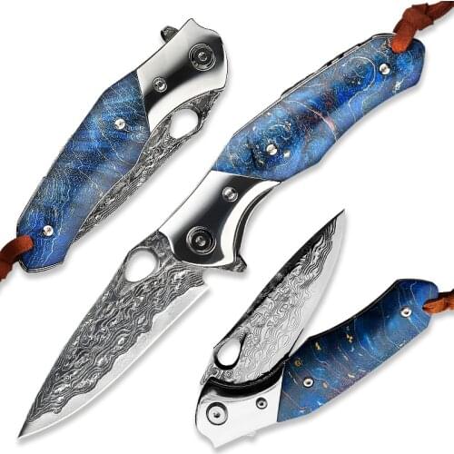 Japan Damascus Steel Knife VG10 Forged Handmade Folding Knife Pocket Outdoor Self-defense Survival Utility Knife EDC Tool