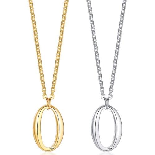 2021 Trendy Stainless Steel Metal Hollow Oval Golden O-letter Pendant Temperament And Simple Necklace Suitable For Women