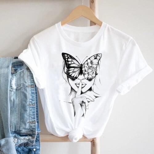 Women Short Sleeve Printing Butterfly Ladies Clothing Aesthetic 90s Fashion Clothes Print Tshirt Female Tee Top Graphic T-shirt