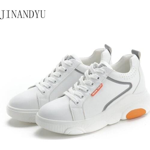 Real Leather Womens Heels White Shose Woman Sneakers Platform Ladies Trainers Chunky Heels Platform Brand Sneakers Zapatos Bajos