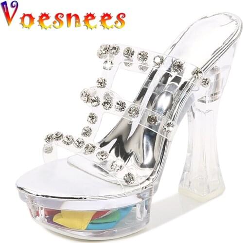 2021 Summer Slippers Walking Show Stripper Heels Clear Shoes Platform Open Toe High Heels Sexy Sandals Women Shoes Size 34-43