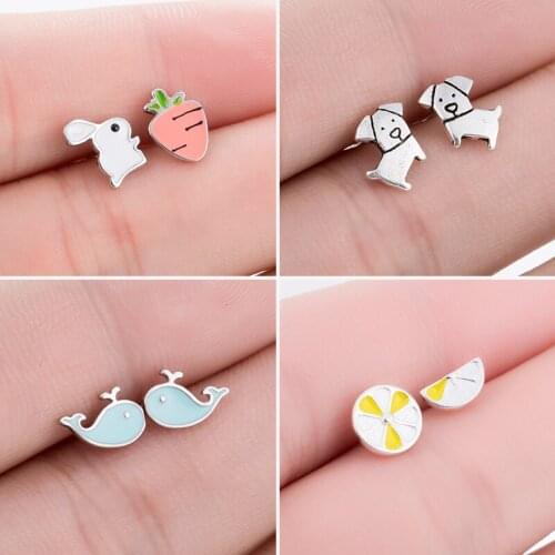 Mini Cute Enamel Bunny Rabbit Carrot Stud Earrings for Women Kids Cartoon Dog Whale Animal Earings Girls Brinco Statement Bijoux