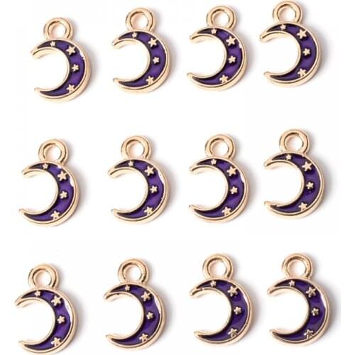 10Pcs 10*17mm Enamel Classic Moon Shape Alloy Metal Drop Oil Pendant For Jewelry Making Findings Necklace Bracelet Accesories