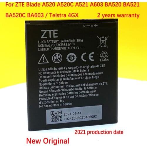 100% Original Battery For ZTE Blade A520 A521 BA520 A603 BA603 2400mAh Li3824T44P4h716043 Mobile Phone High Quality