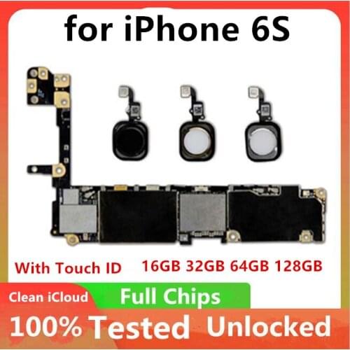 For IPhone 6S Original Factory Unlocked Motherboard for Iphone 6S Logic Board Mainboard Without Touch ID Clean iCloud Full Chips