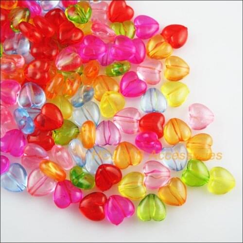 100Pcs Clear Mixed Acrylic Heart Spacer Beads Charms 10x10.5mm