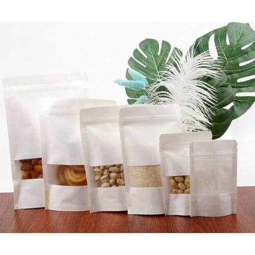 50pcs,20pcs,10pcs White Paper Frosted Window Bag Snack Biscuit Tea Packaging Storage Ziplock Bag White Paper Window Gift Pouches