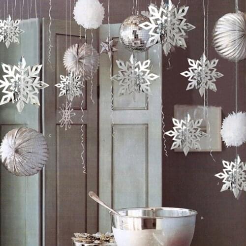 6pcs/set Creative Large Cardboard Snowflake Hanging Ornaments New Year Christmas Party Decoration Supplies