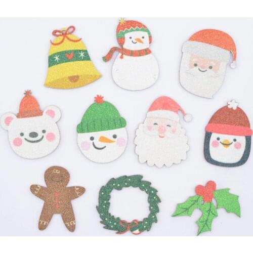 20Pcs Glitter Print Applique Christmas Suit Santa Claus Snowman Bear for DIY Christmas Headwear Hair Clips Bow Decor Patches P81