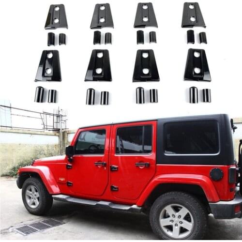 BBQ@FUKA 8Pcs 4 Door Car Door Hinge Cover Protector Trim Red/Black Fit For 2007-2016 Jeep Wrangler JK Car Accessories