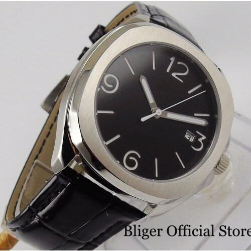 BLIGER 2020 New Men Watch Automatic 21 Jewels MIYOTA 8215 Movement Square Case Leather Band Date