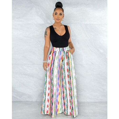 European Fashion Summer Sexy Wide Leg Pant Beach Print Sexy Trousers For Woman Ladies Pants