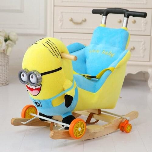 Anime cartoon animal Unicorn Elephant Bear Rocking Horse Trojan toy Wooden&plush Rocking Chair baby carriage Child trolley car